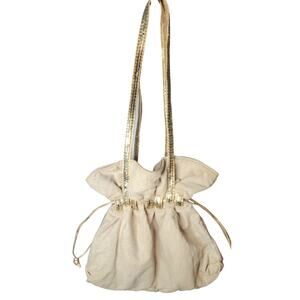 Vintage Ponte Vecchio Made in USA Tote bag tan gold accents Boho, Beach